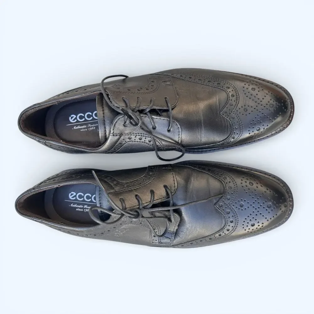 ECCO Black Leather Wingtip Oxford Dress Shoes – Men's Size EU 42 Preppy Comfort